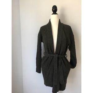 Kimchi Blue Dark Olive Long Wrap Tie Cardigan
